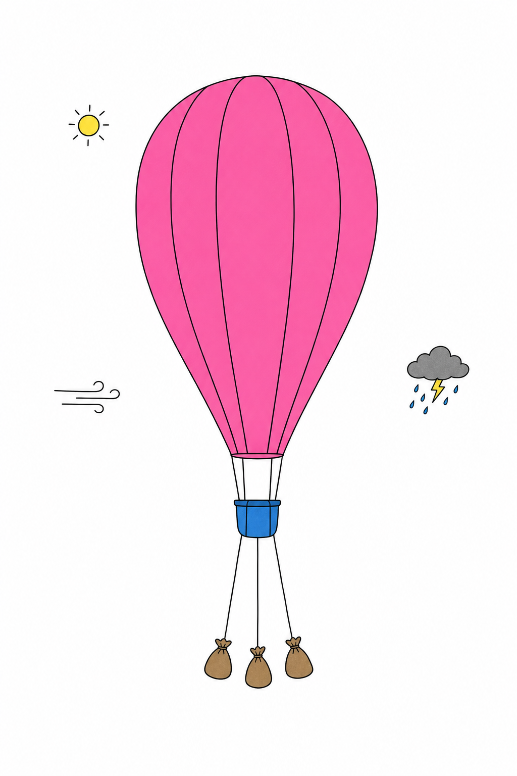 Hand-drawn balloon illustration for the Yugo retrospective board